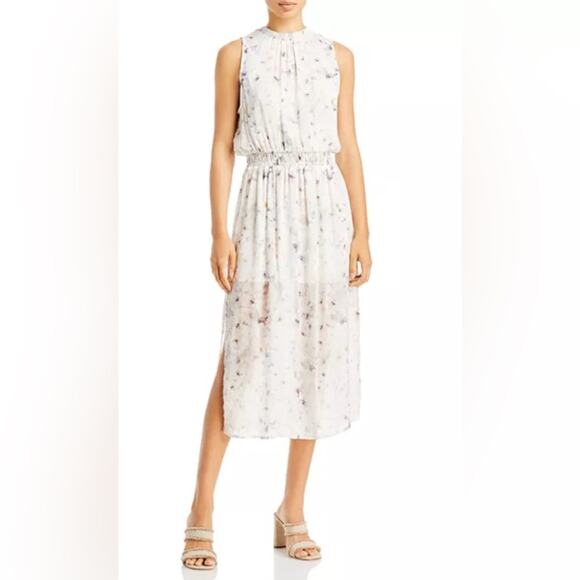 Bella Dahl Sleeveless Smocked Waist Dusty Floral Pastel Midi Dress Size Large - Picture 3 of 16